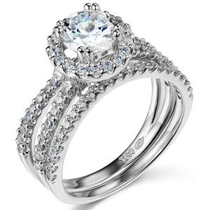 Reverse Split Shank Pave Halo 1-CT Round CZ Ring